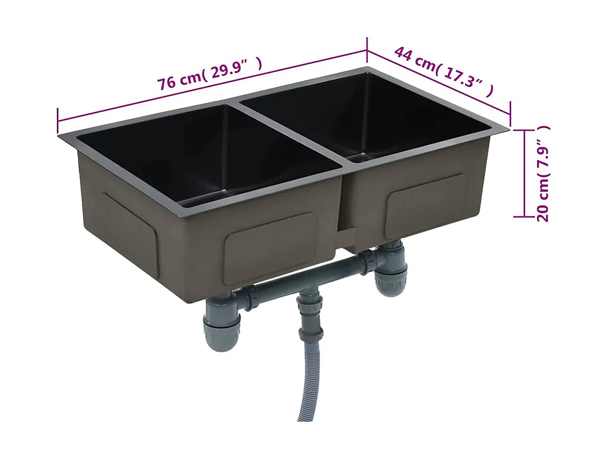 Évier de cuisine fait à la main Noir Acier inoxydable