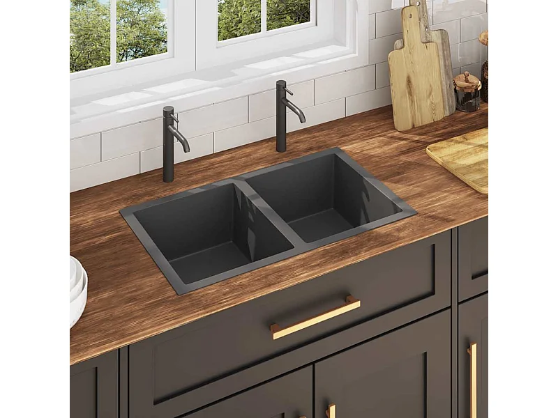 Lavello da cucina fatto a mano in acciaio inossidabile nero