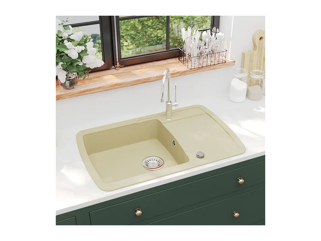 Granieten keukenspoelbak enkele spoelbak beige