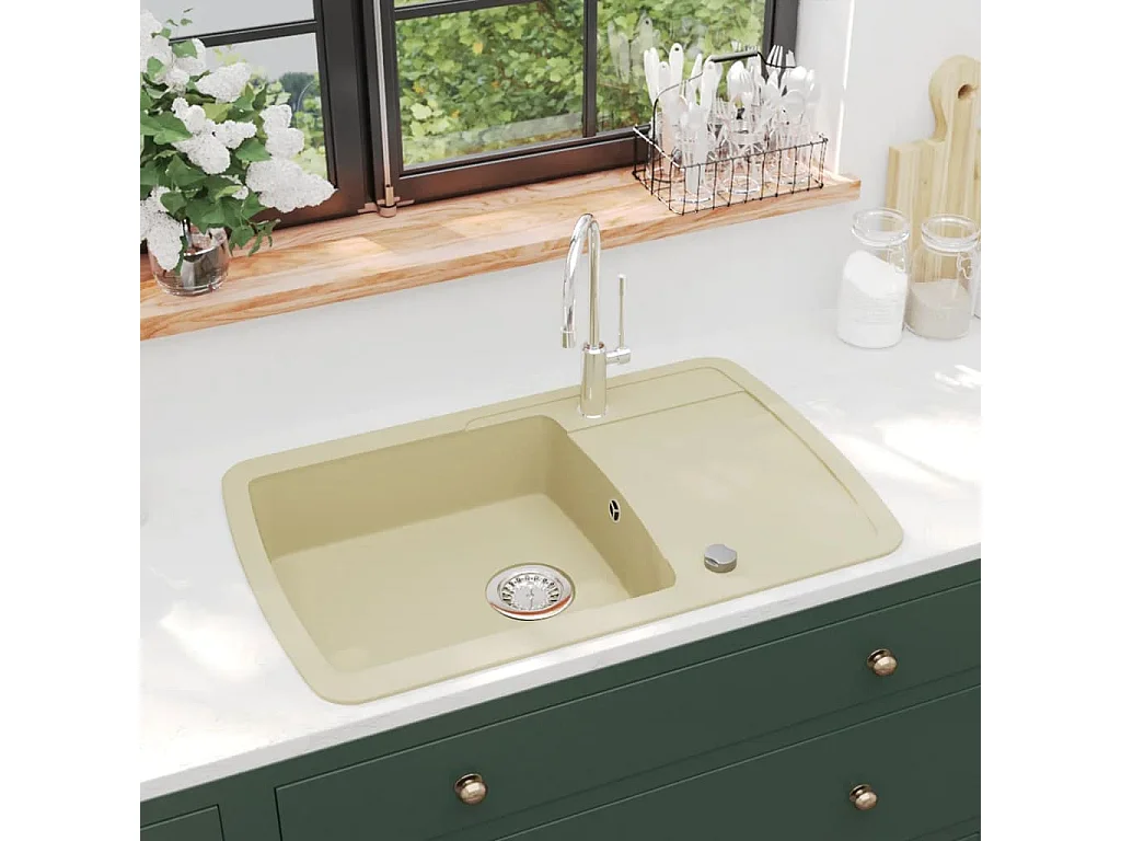 Évier de cuisine Granit Seul lavabo Beige
