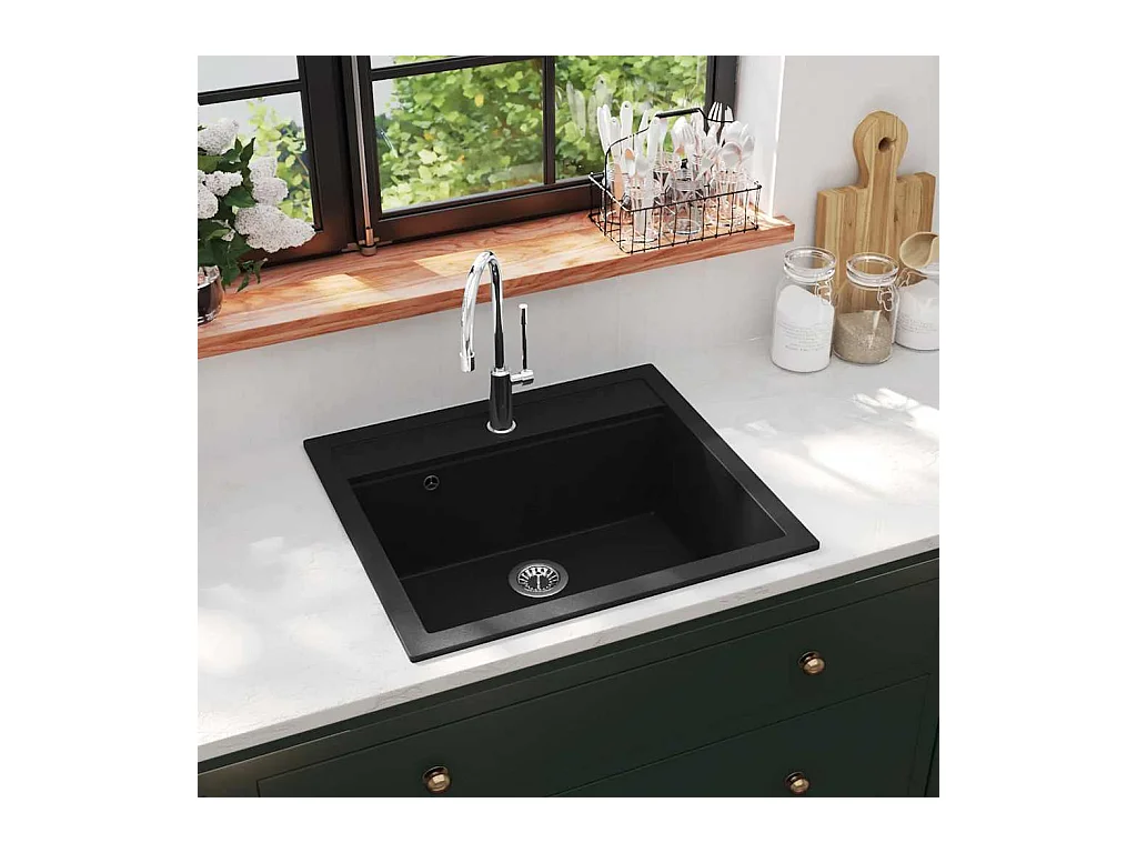 Schwarzes Einzelbecken-Spülbecken aus Granit