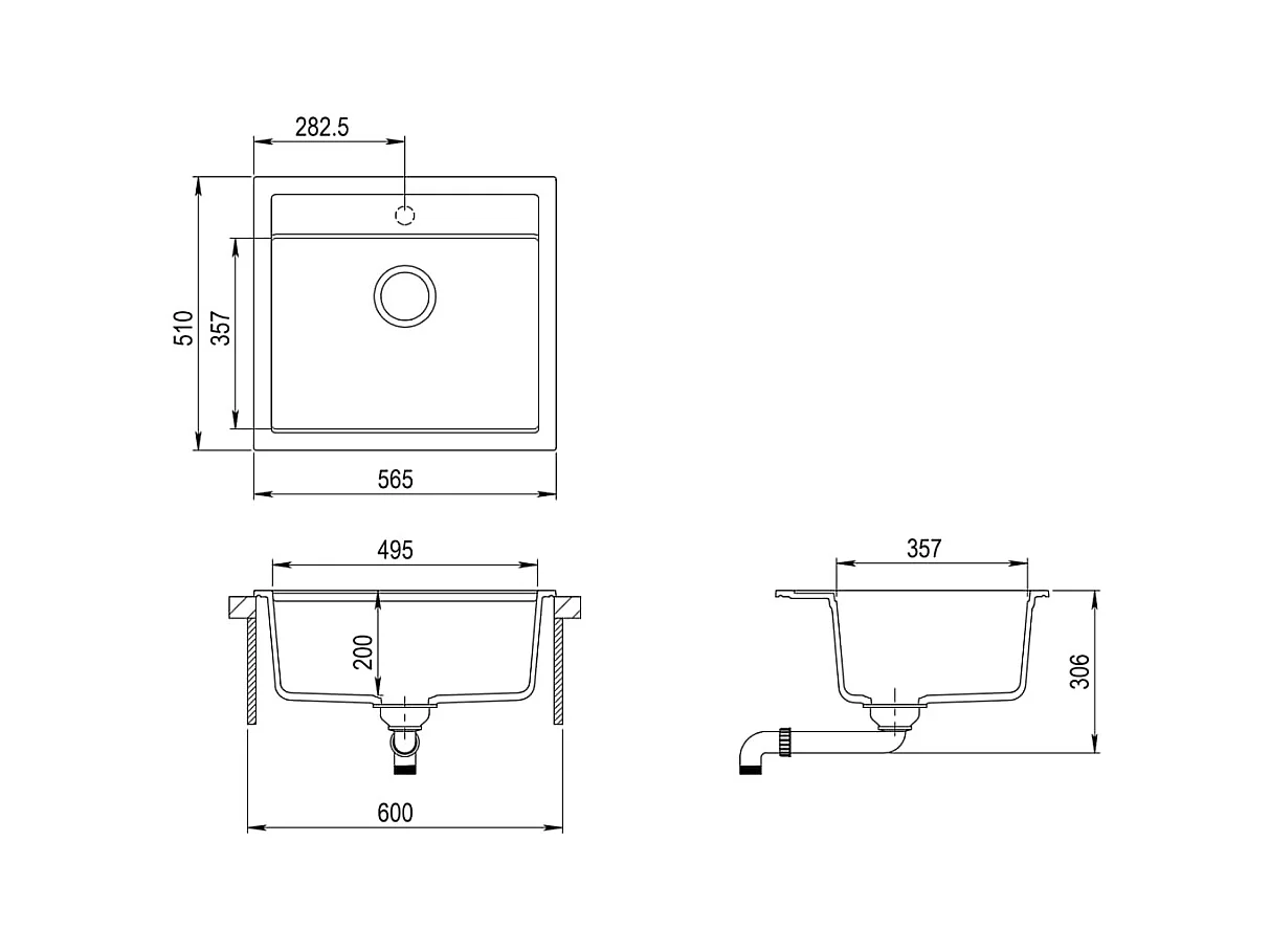 Schwarzes Einzelbecken-Spülbecken aus Granit