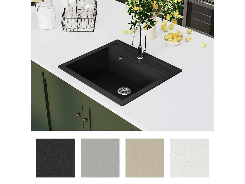 Lavello da cucina in granito nero a una vasca