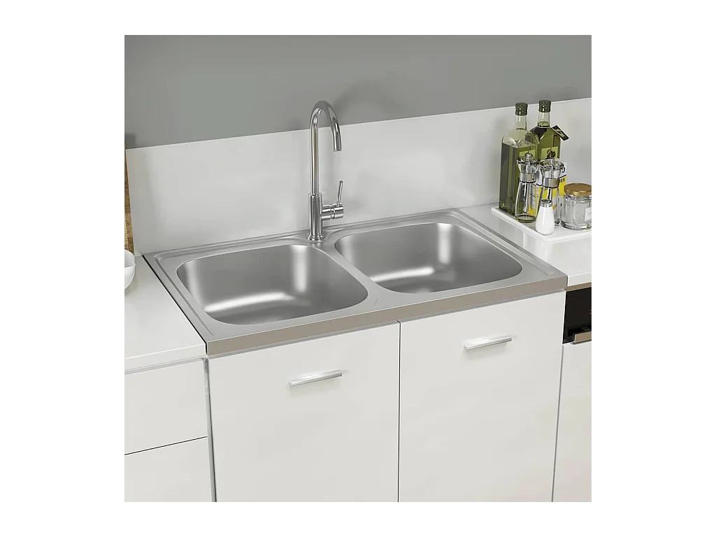 Zilveren dubbele spoelbak 800x500x155 mm roestvrij staal