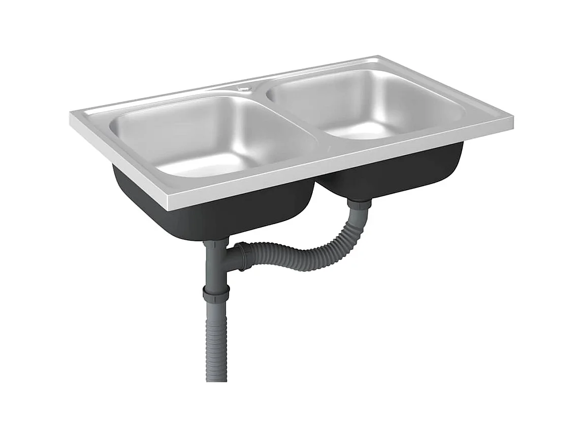 Zilveren dubbele spoelbak 800x500x155 mm roestvrij staal