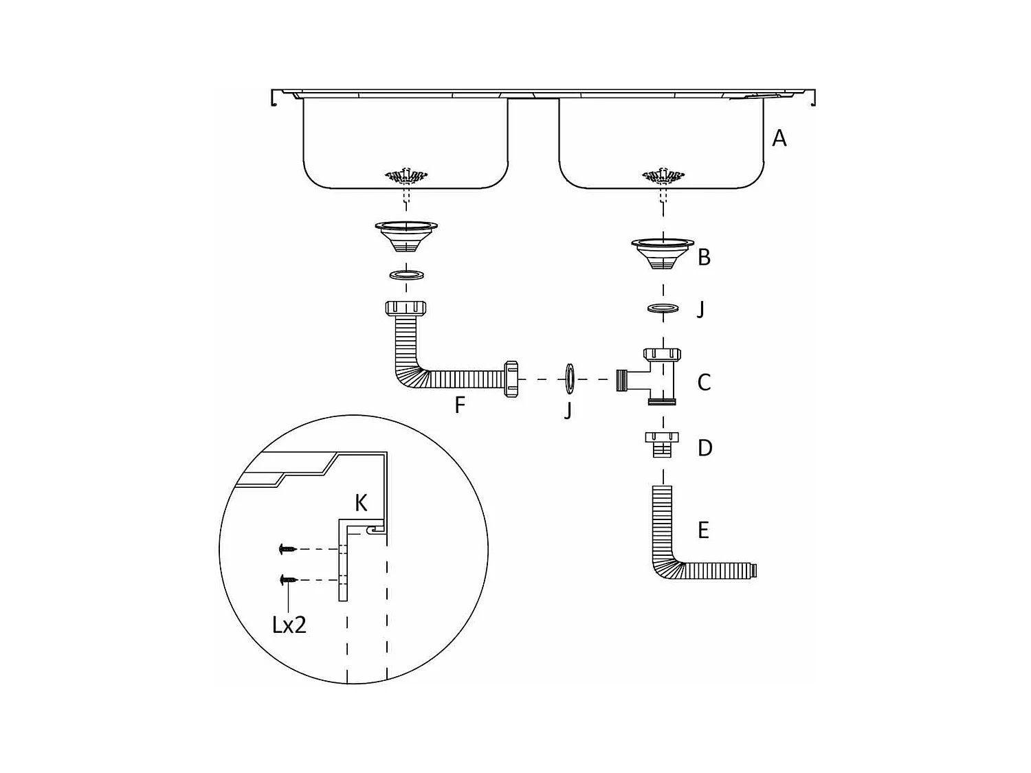 Zilveren dubbele spoelbak 800x500x155 mm roestvrij staal