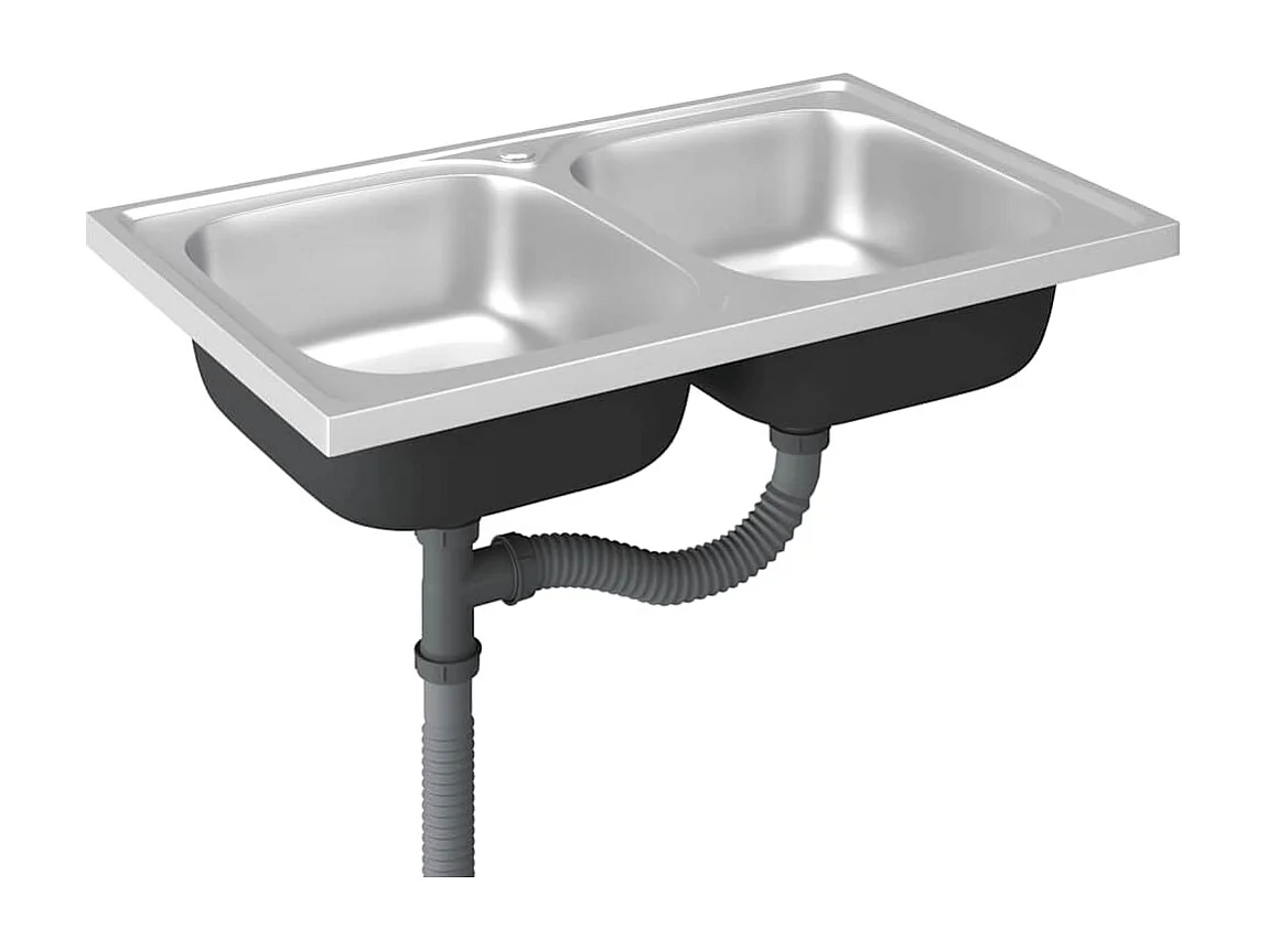 Évier de cuisine à double lavabo argenté 800x500x155 mm inox