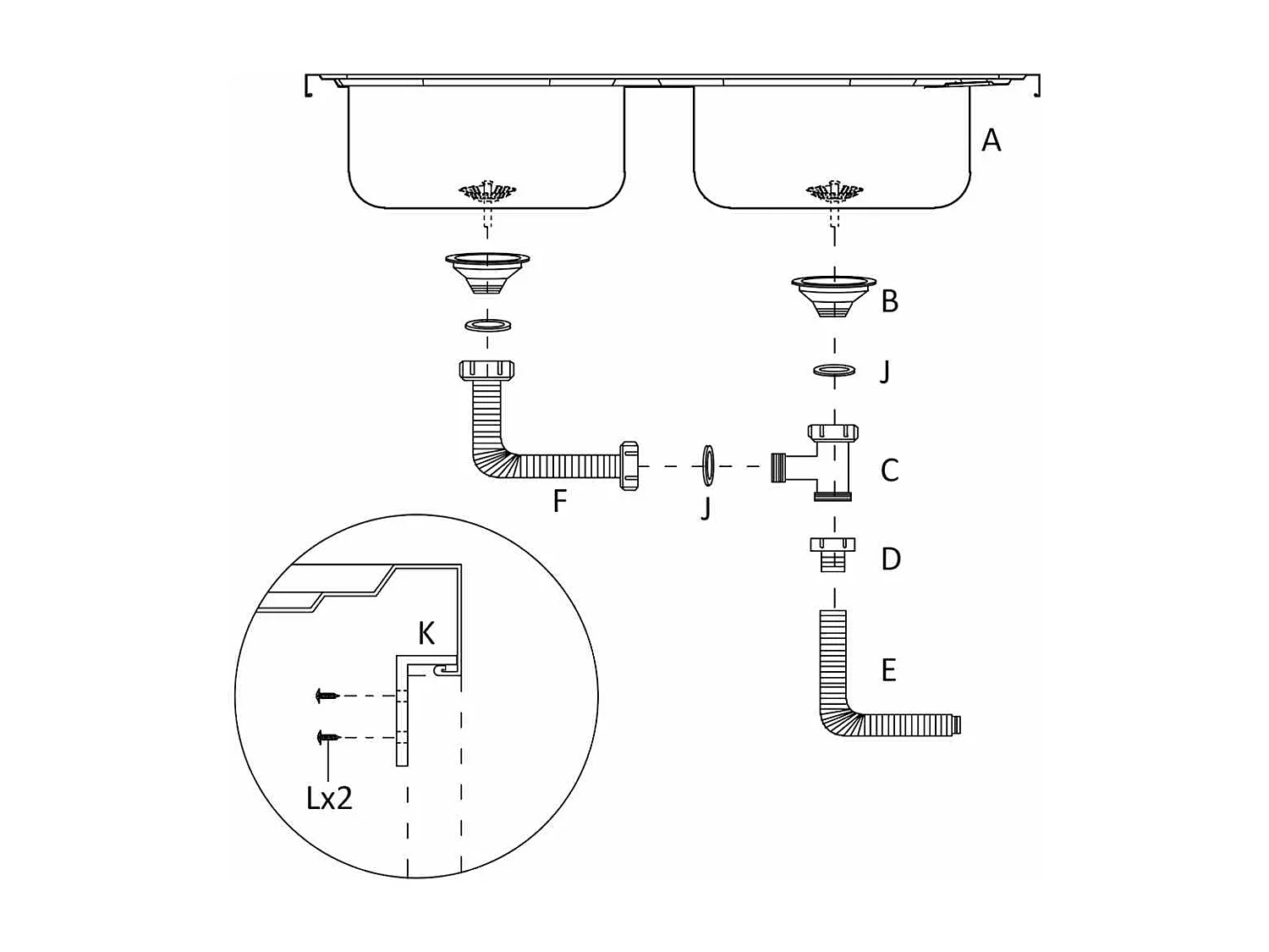 Évier de cuisine à double lavabo argenté 800x500x155 mm inox