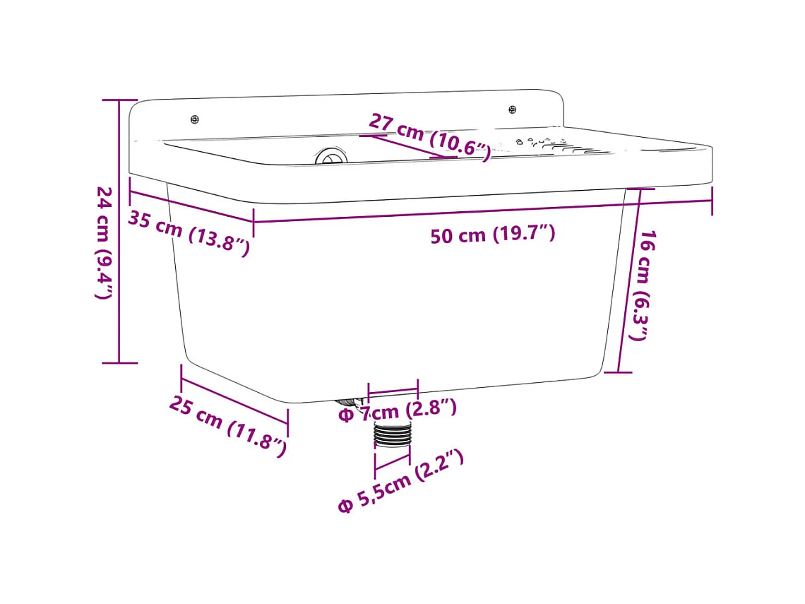 Lavabo de pared blanco 50x35x24 cm resina