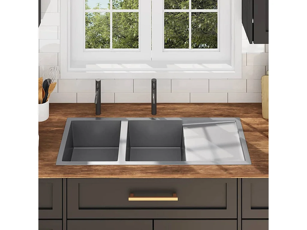 Fregadero de cocina hecho a mano de acero inoxidable