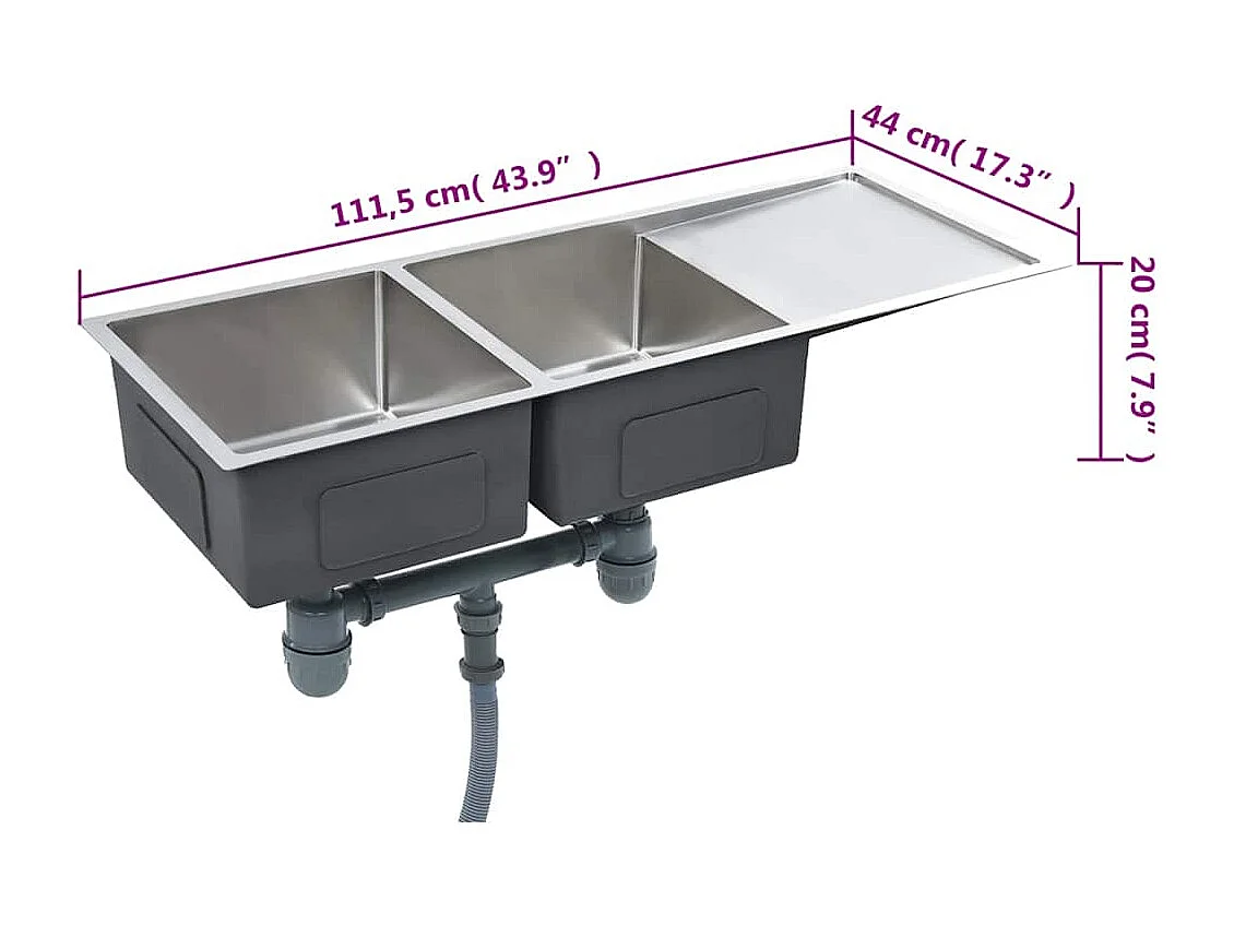 Fregadero de cocina hecho a mano de acero inoxidable