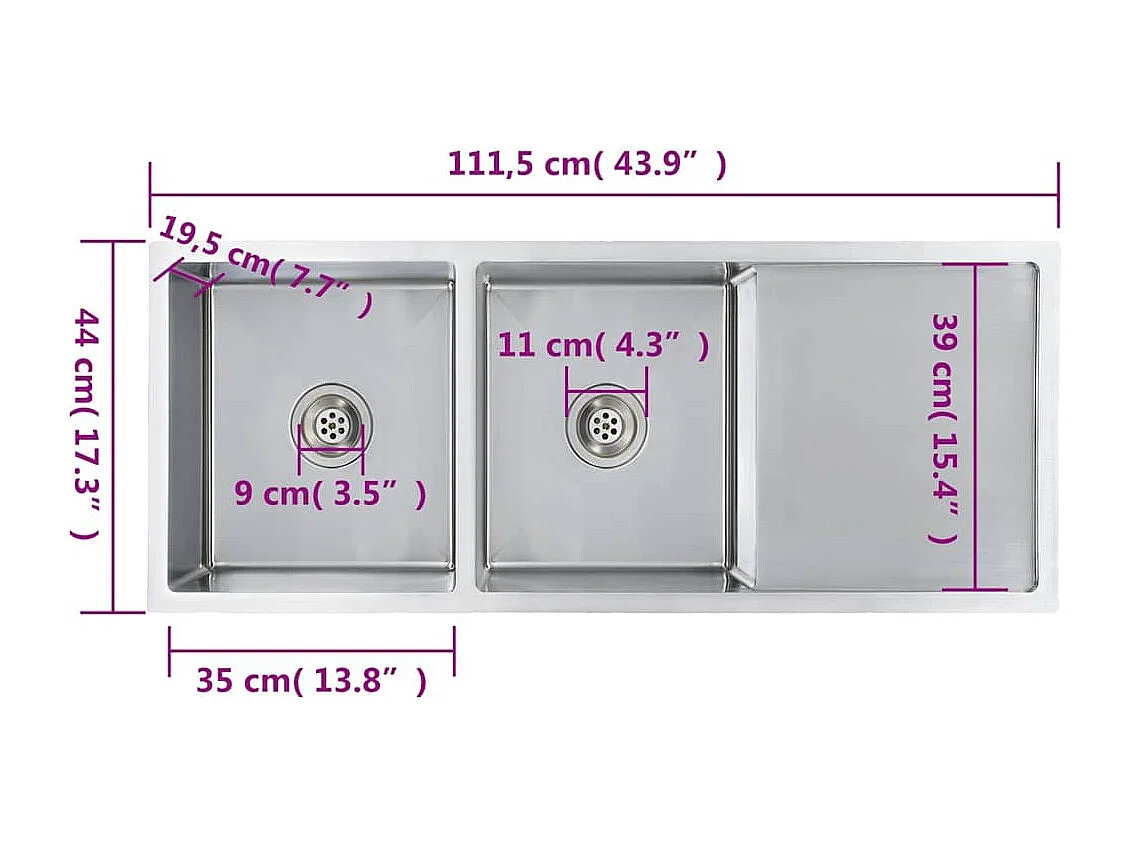 Fregadero de cocina hecho a mano de acero inoxidable