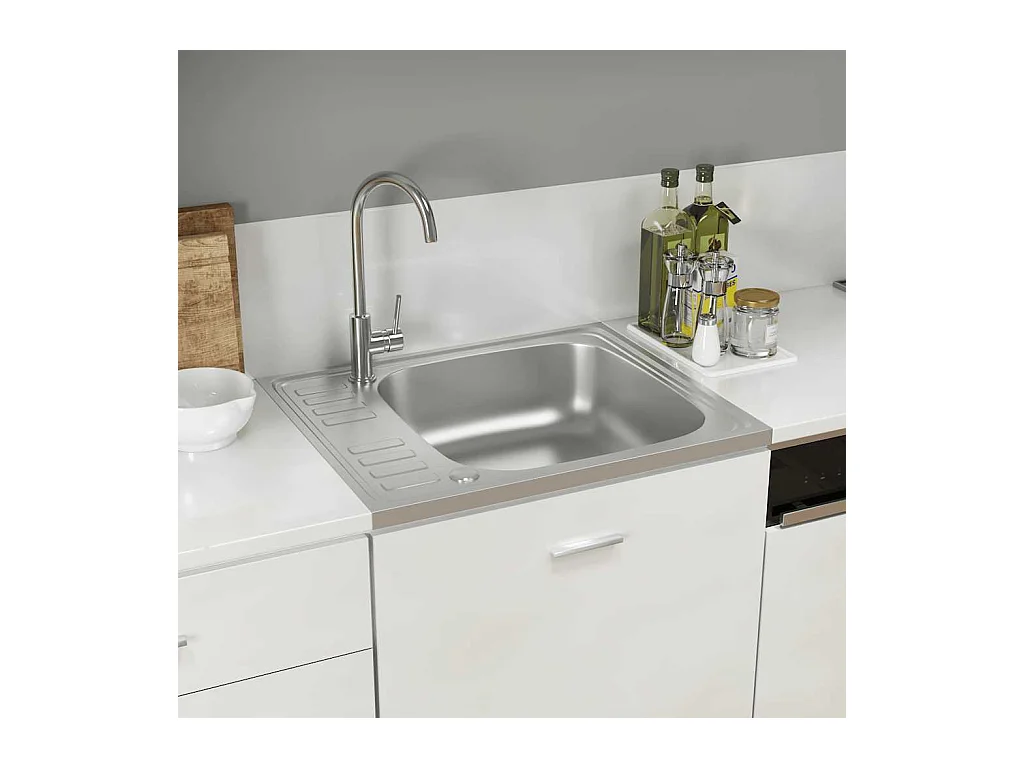 Zilveren spoelbak en afdruiprek 600x500x155 mm roestvrij staal