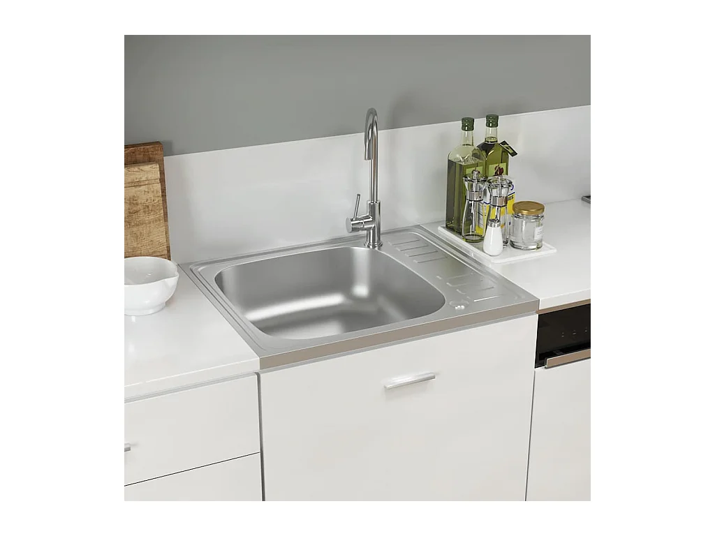 Zilveren spoelbak en afdruiprek 600x500x155 mm roestvrij staal