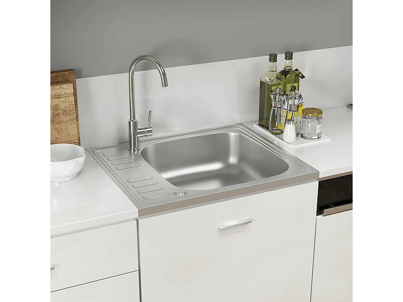 Lavello e scolapiatti da cucina in acciaio inox argentato 600x500x155 mm