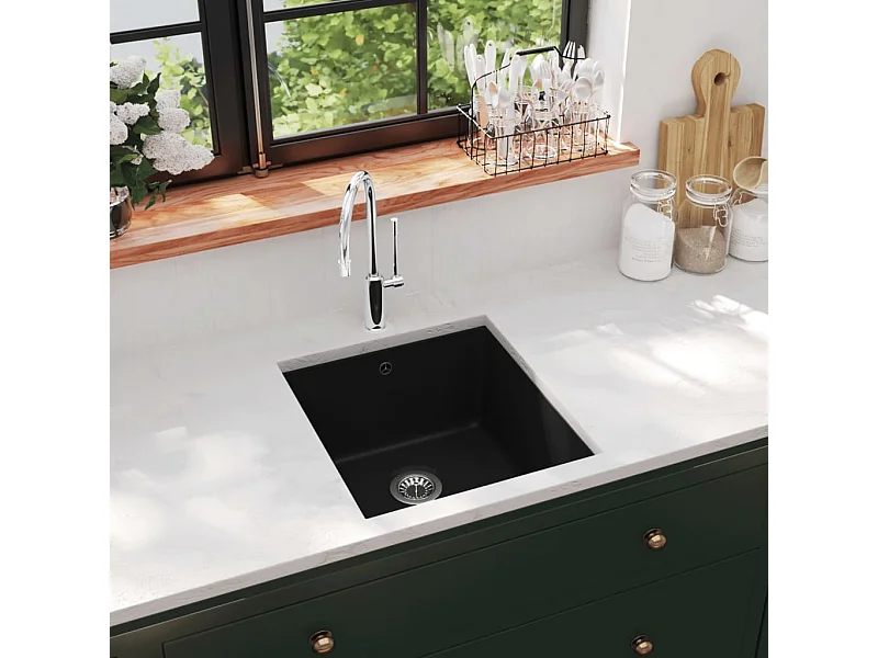 Schwarzes Einzelbecken-Spülbecken aus Granit