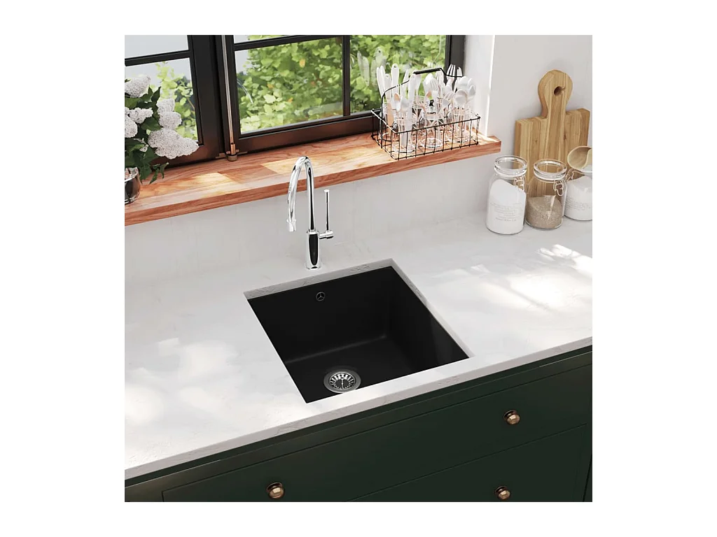 Schwarzes Einzelbecken-Spülbecken aus Granit