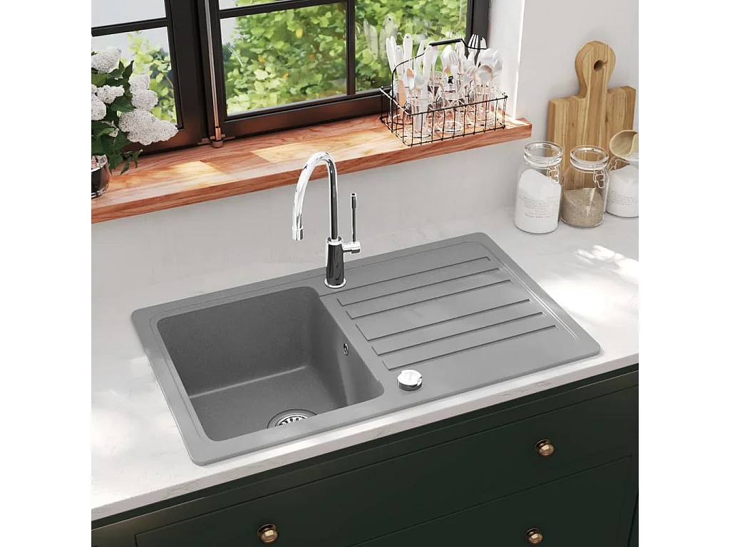Fregadero de cocina de granito con escurridor reversible Gris