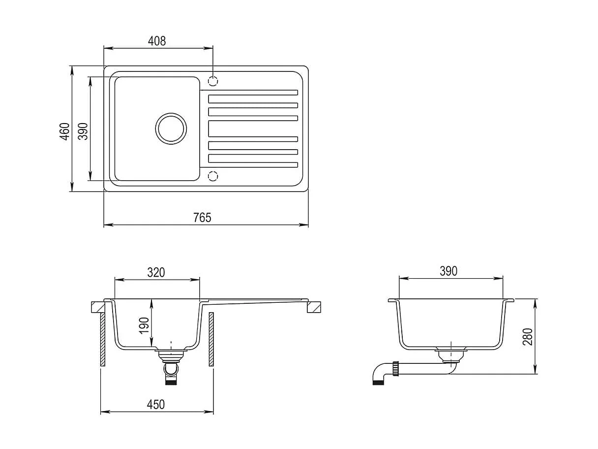 Fregadero de cocina de granito con escurridor reversible Gris