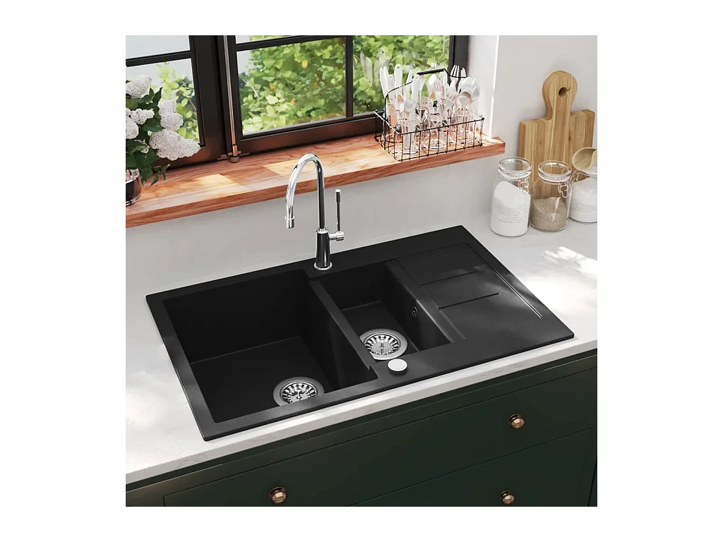 Schwarzes Doppelspülbecken aus Granit