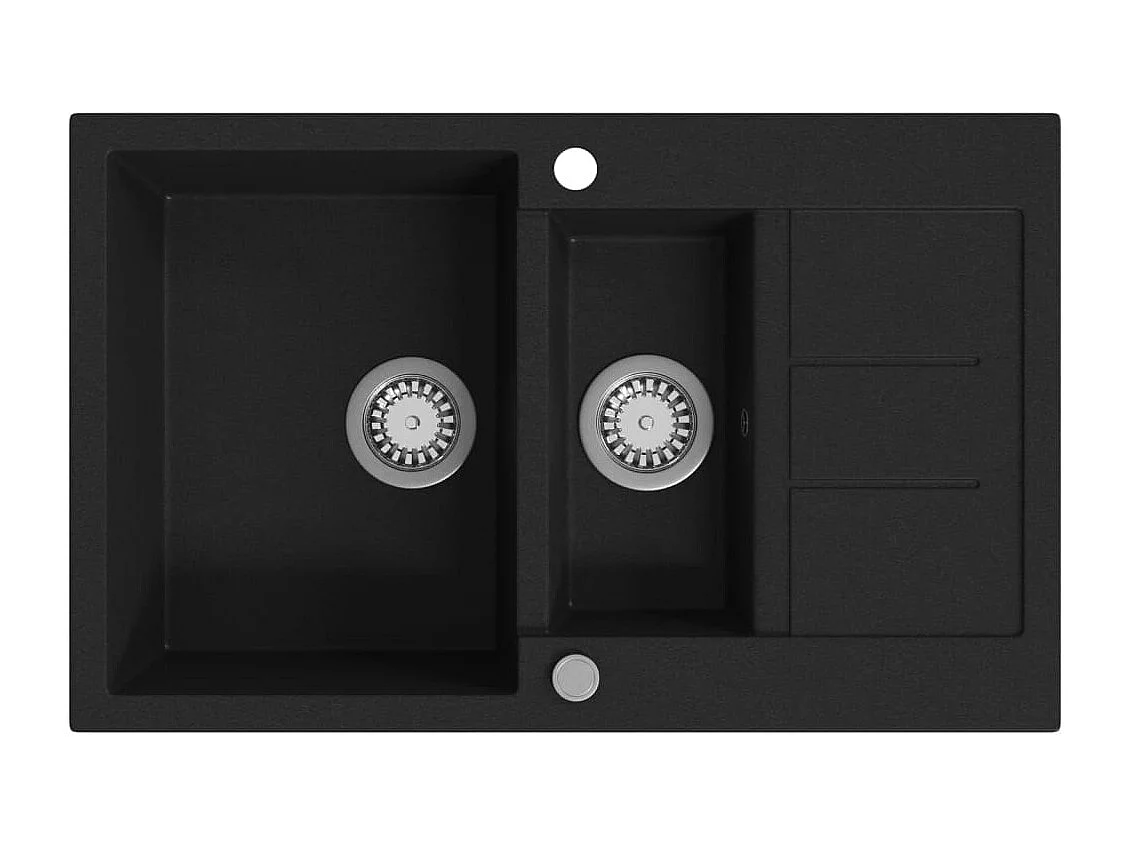 Évier de cuisine en granit Double bac Noir