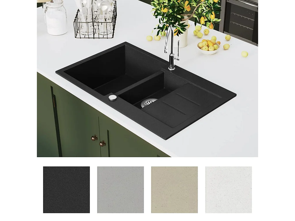 Évier de cuisine en granit Double bac Noir