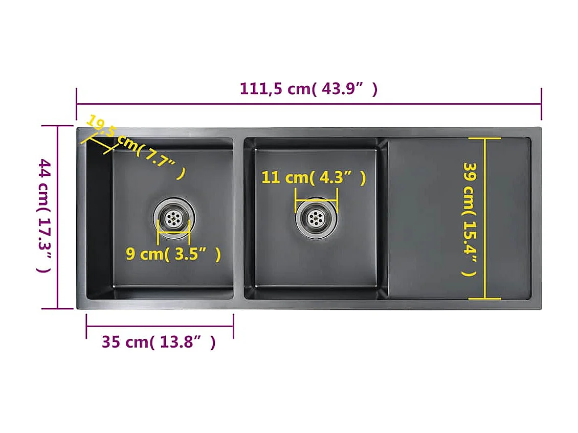 Handgefertigte Küchenspüle aus schwarzem Edelstahl