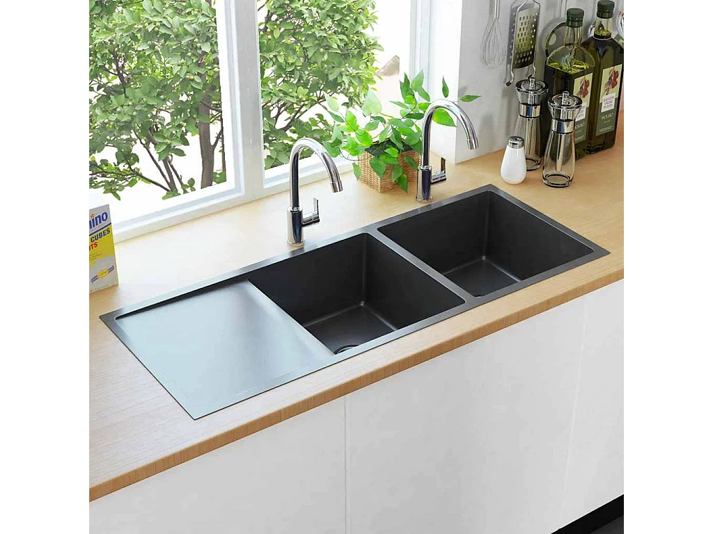 Lavello da cucina fatto a mano in acciaio inossidabile nero