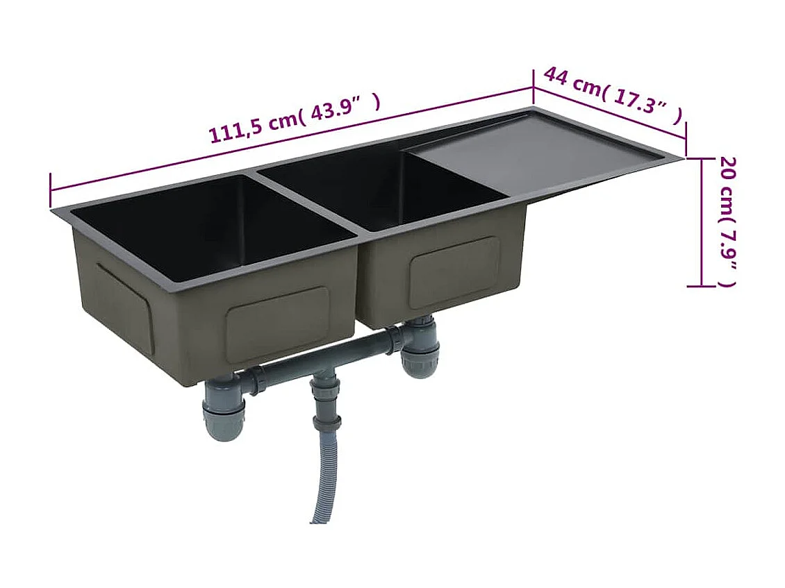 Lavello da cucina fatto a mano in acciaio inossidabile nero