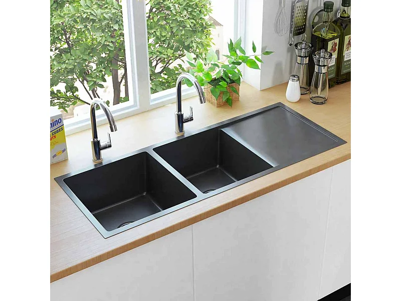 Lavello da cucina fatto a mano in acciaio inossidabile nero