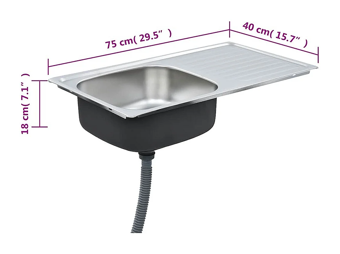 Fregadero de cocina con colador y sifón de acero inoxidable