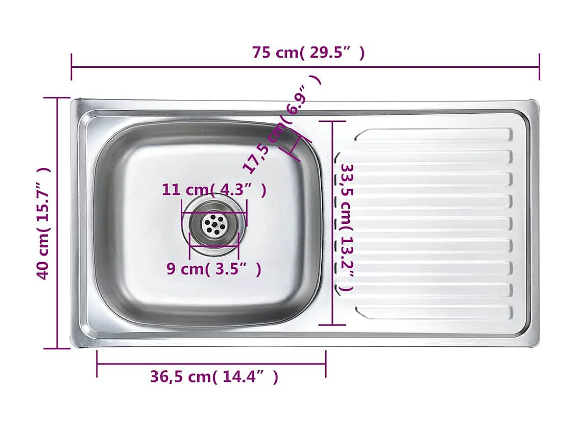 Fregadero de cocina con colador y sifón de acero inoxidable