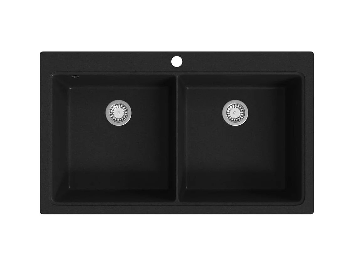 Unterbauspüle aus schwarzem Granit mit Doppelbecken