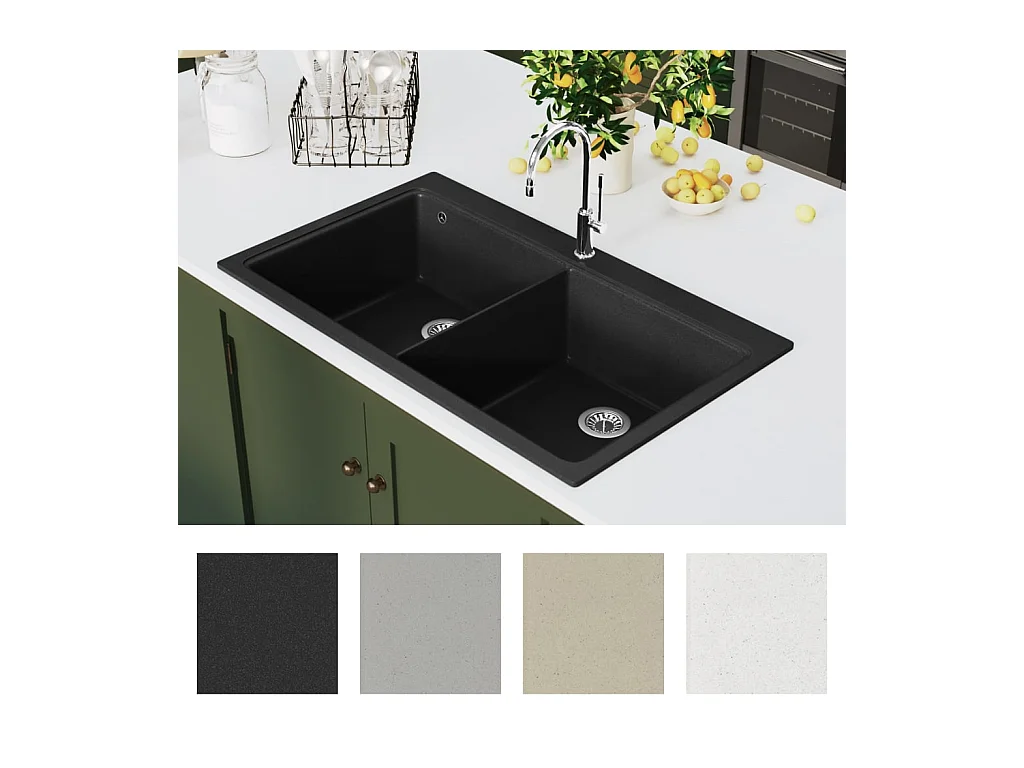 Unterbauspüle aus schwarzem Granit mit Doppelbecken