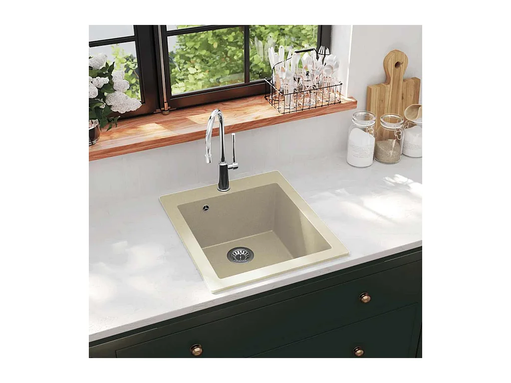 Granieten keukenspoelbak enkele spoelbak beige