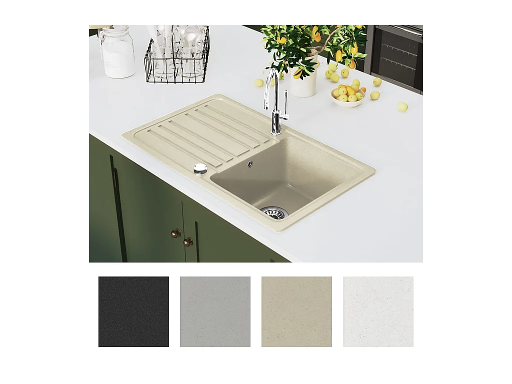 Fregadero de cocina de granito, fregadero individual, color beige