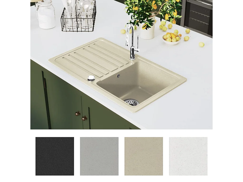 Fregadero de cocina de granito, fregadero individual, color beige