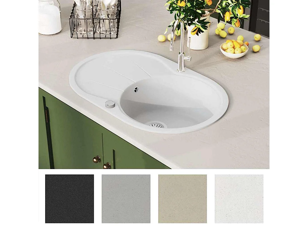 Fregadero de cocina de granito de un seno ovalado blanco