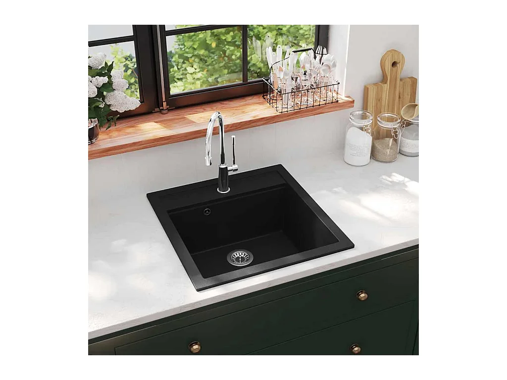 Schwarzes Einzelbecken-Spülbecken aus Granit