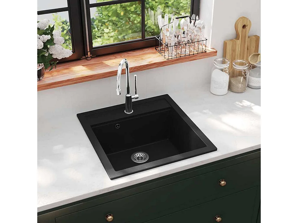 Évier de cuisine en granit Bac unique Noir