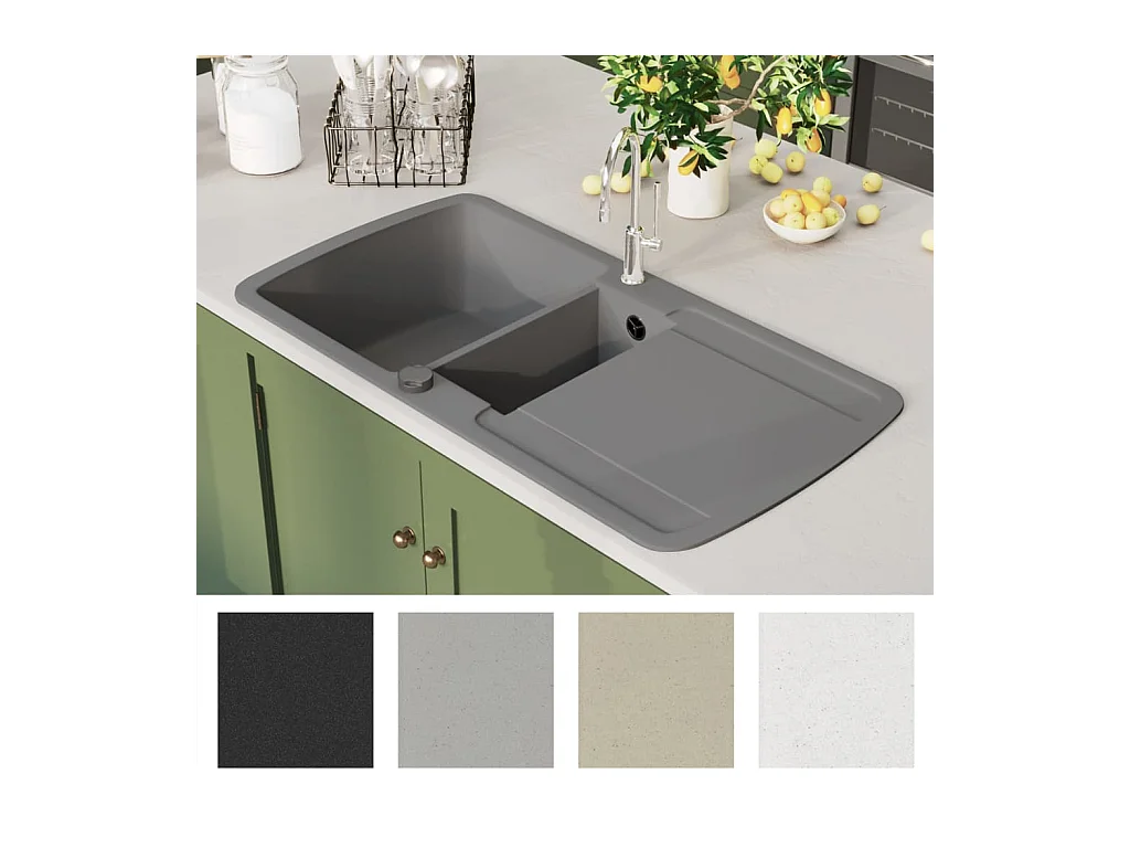 Fregadero de cocina de granito gris de dos senos