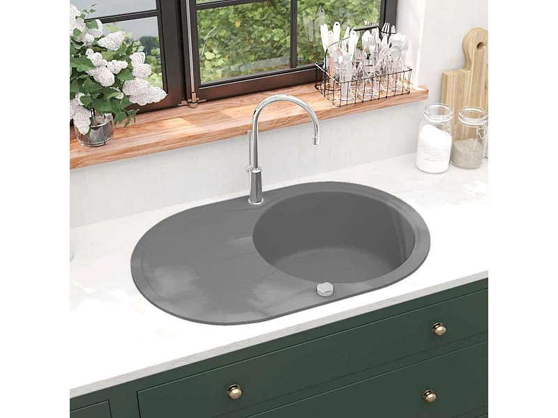 Évier de cuisine en granit Bac unique Ovale Gris