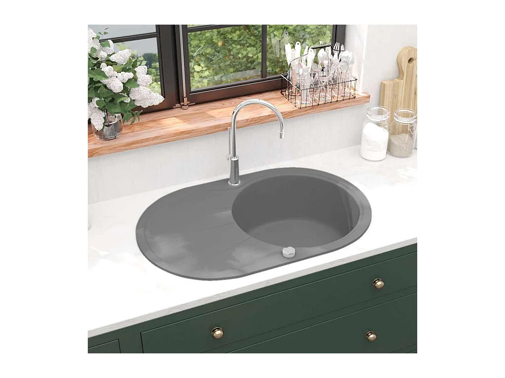 Évier de cuisine en granit Bac unique Ovale Gris