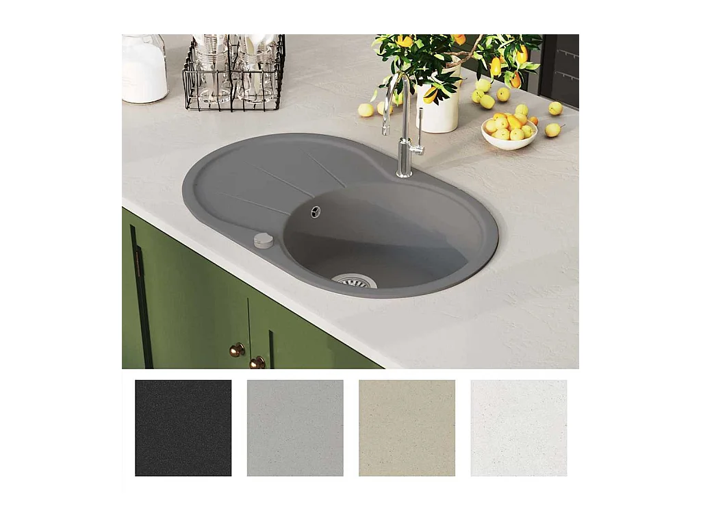 Évier de cuisine en granit Bac unique Ovale Gris