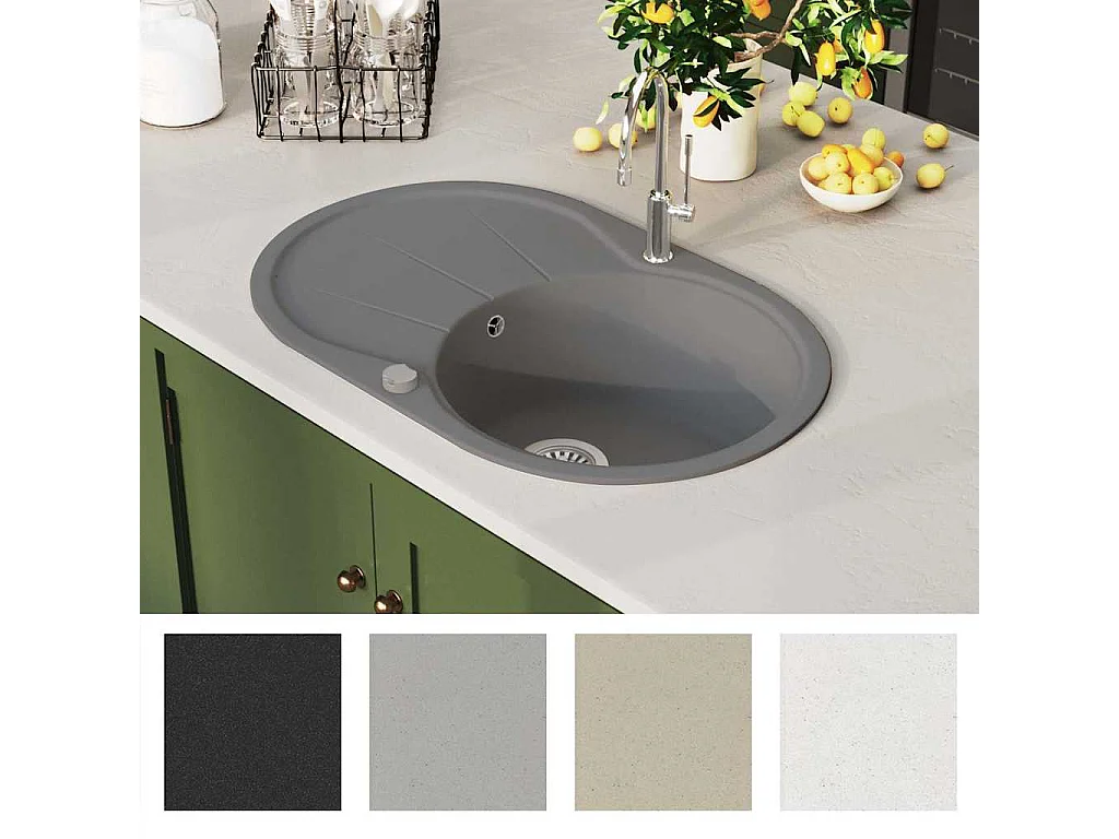 Évier de cuisine en granit Bac unique Ovale Gris