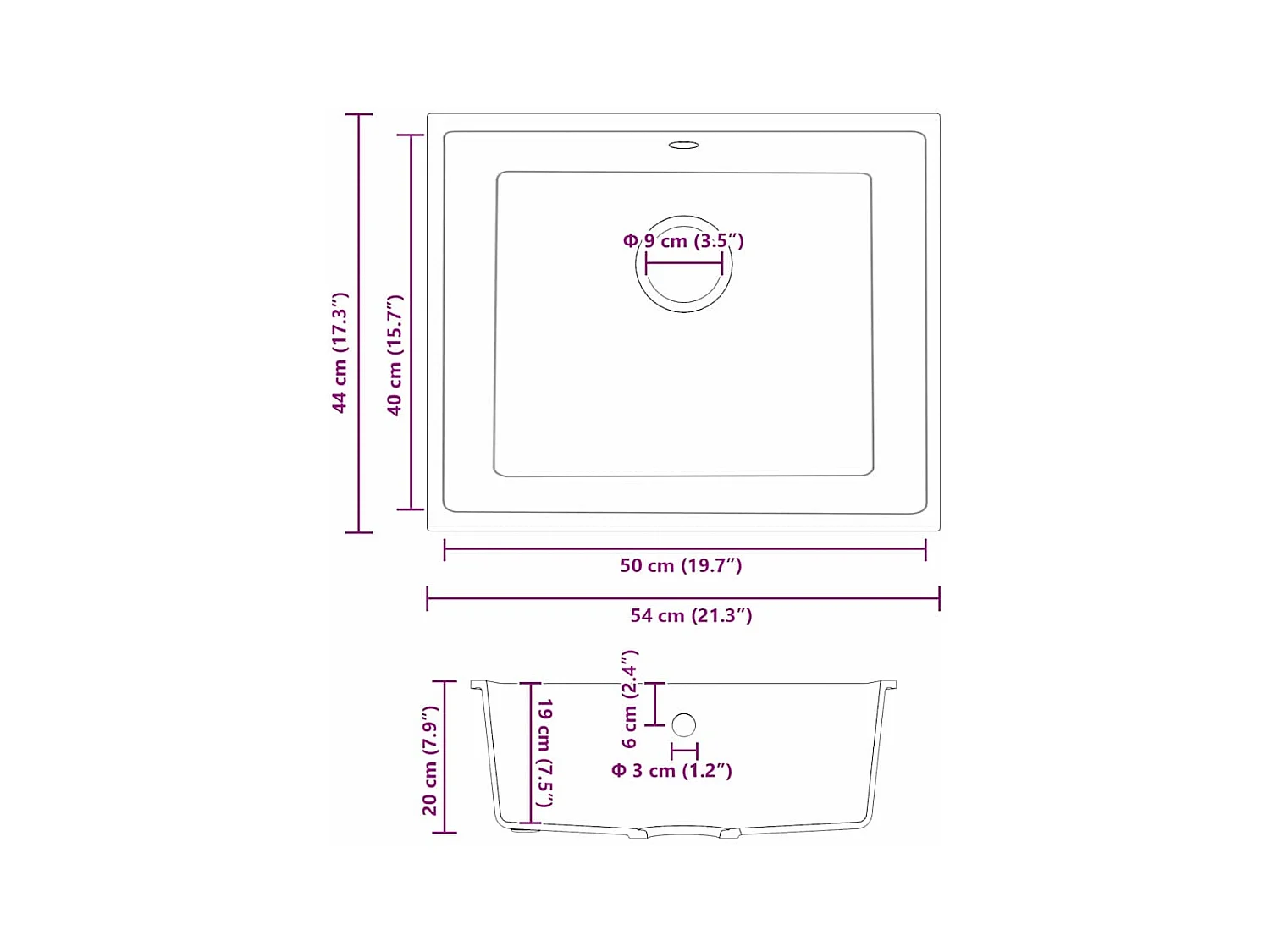 Évier de cuisine Blanc 54 x 44 x 20 cm Granite