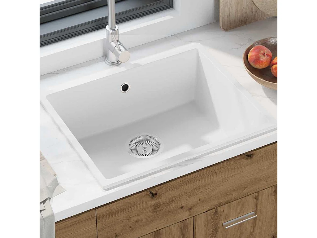 Witte keukenspoelbak 54 x 44 x 20 cm Graniet