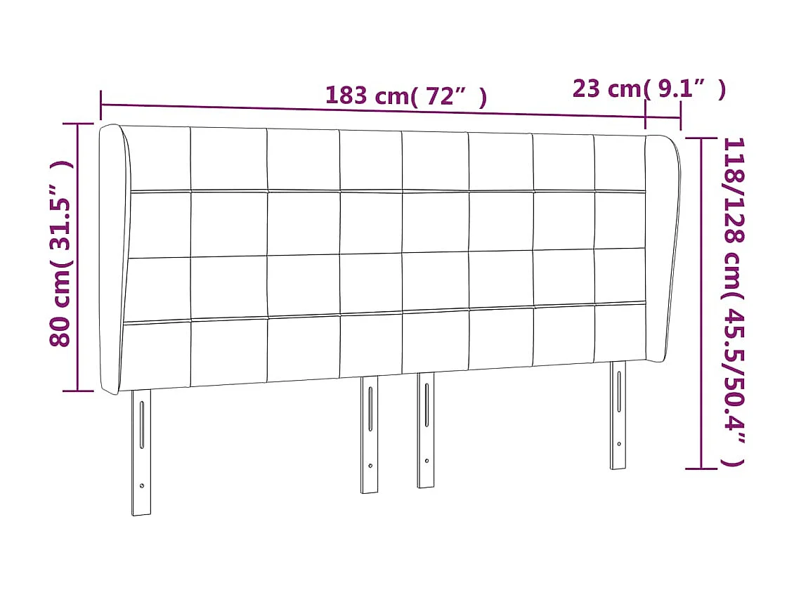 Hoofdbord met vleugels Donkergroen 183x23x118/128 cm Fluweel