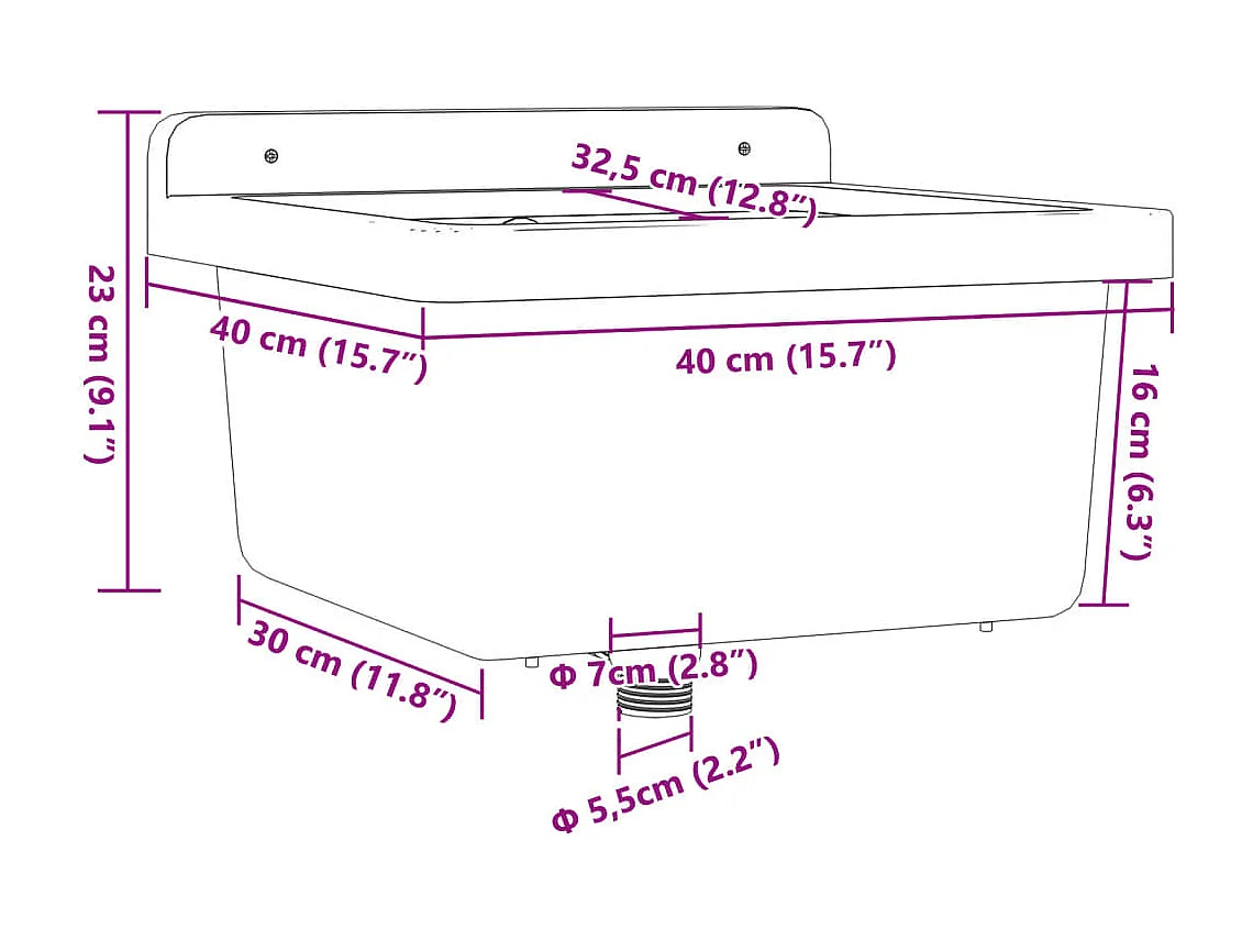 Lavabo de pared, gris, 40x40x24 cm, resina
