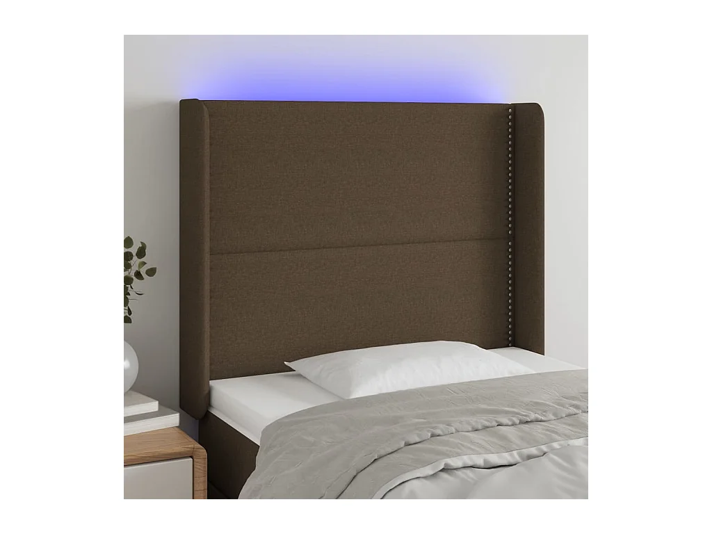 Cabecero LED Marrón Oscuro 103x16x118/128 cm Tela